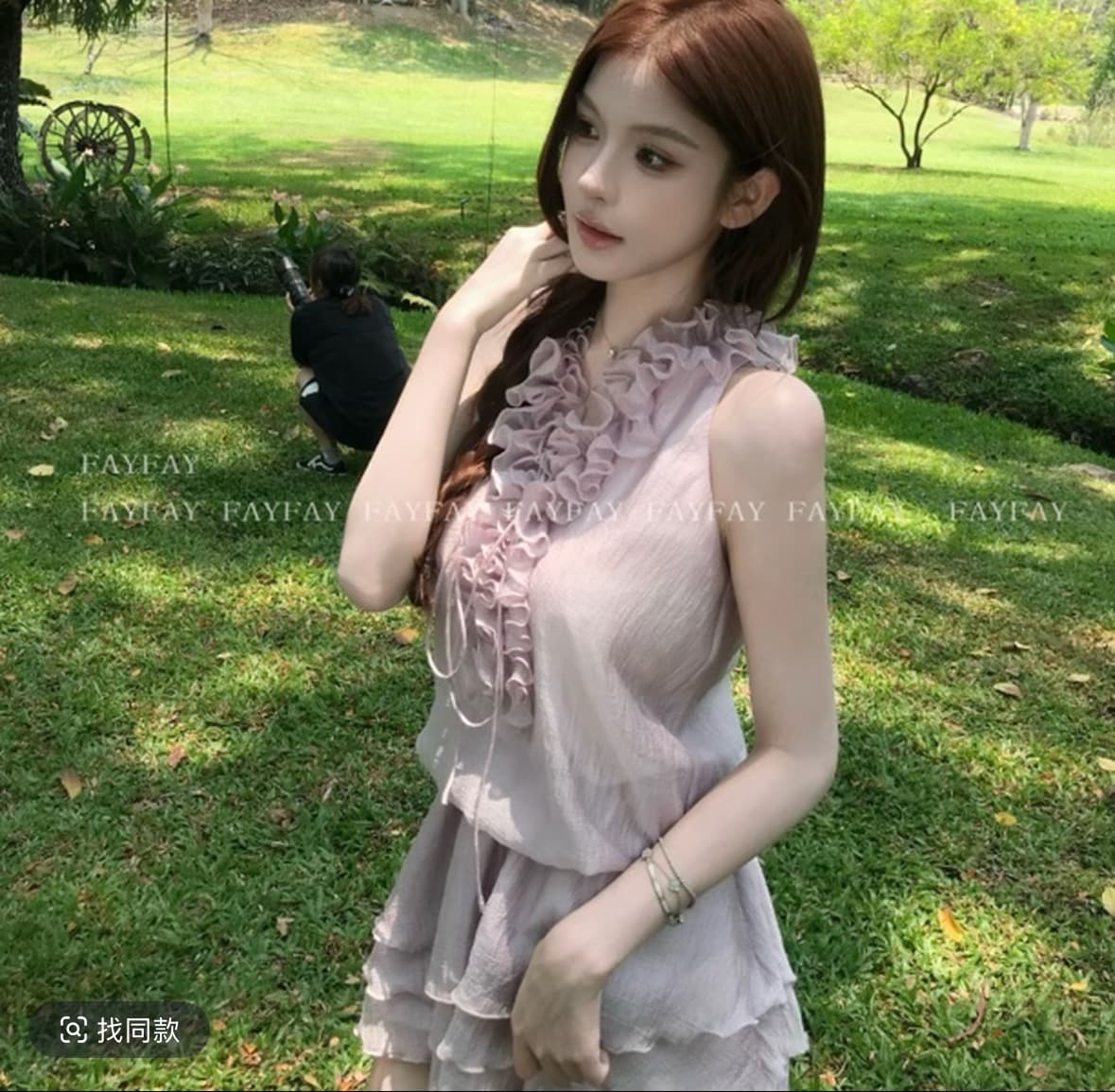 fay 보라색 환타지 프랑스식 숙녀 달콤함 느긋한 표지 고기 바람 보라색 프릴 민소매 드레스 상세 이미지 1