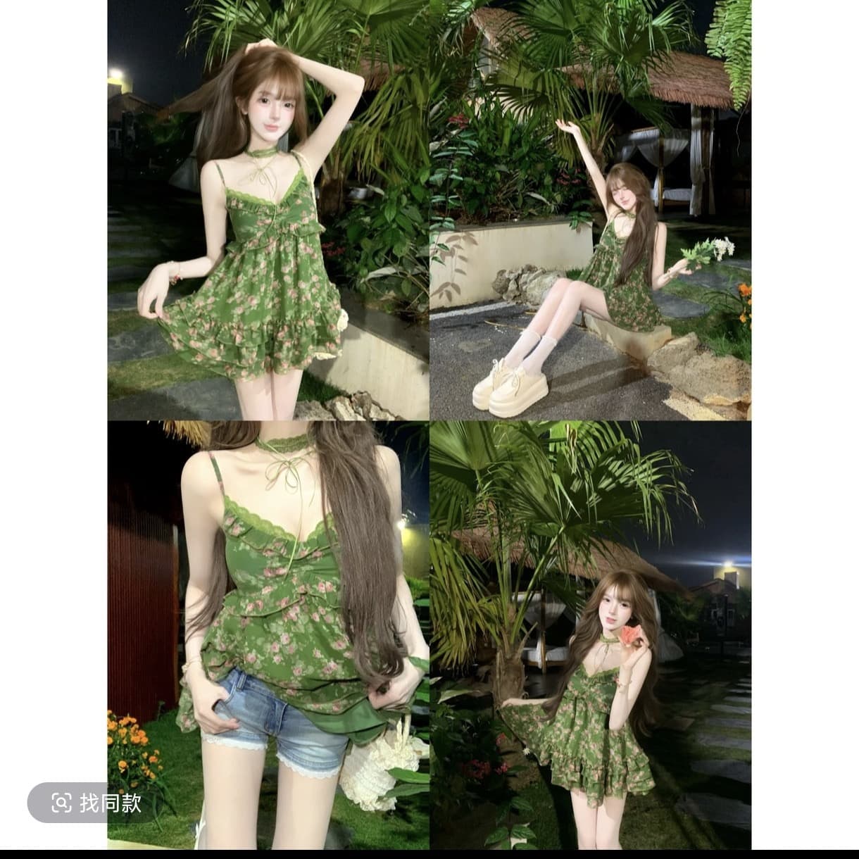 루이 茜 웨이 Sher S 그린 필드 팬 추적 봄 달콤함 전원 바람 중국 스타일 의류 점프 슈트 치마 상세 이미지 3