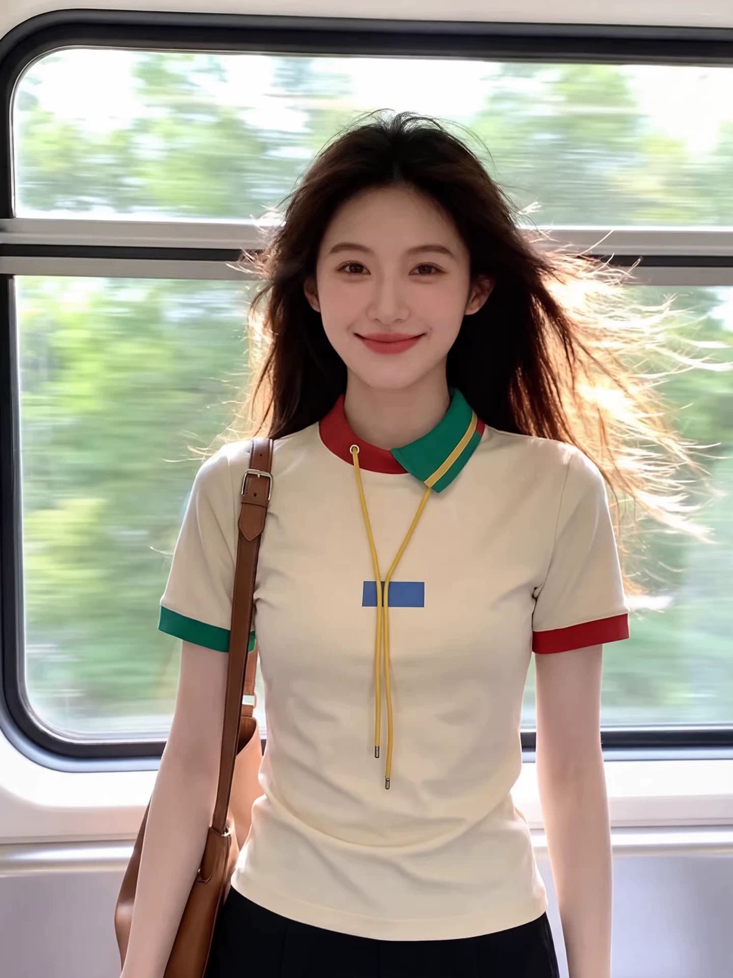 레트로 배색 칼라 펌프 로프 슬림해 보이는 반팔 티셔츠 여성 2026 새로운 부드러운 여름 다용도 연령 감소 품격 맨위