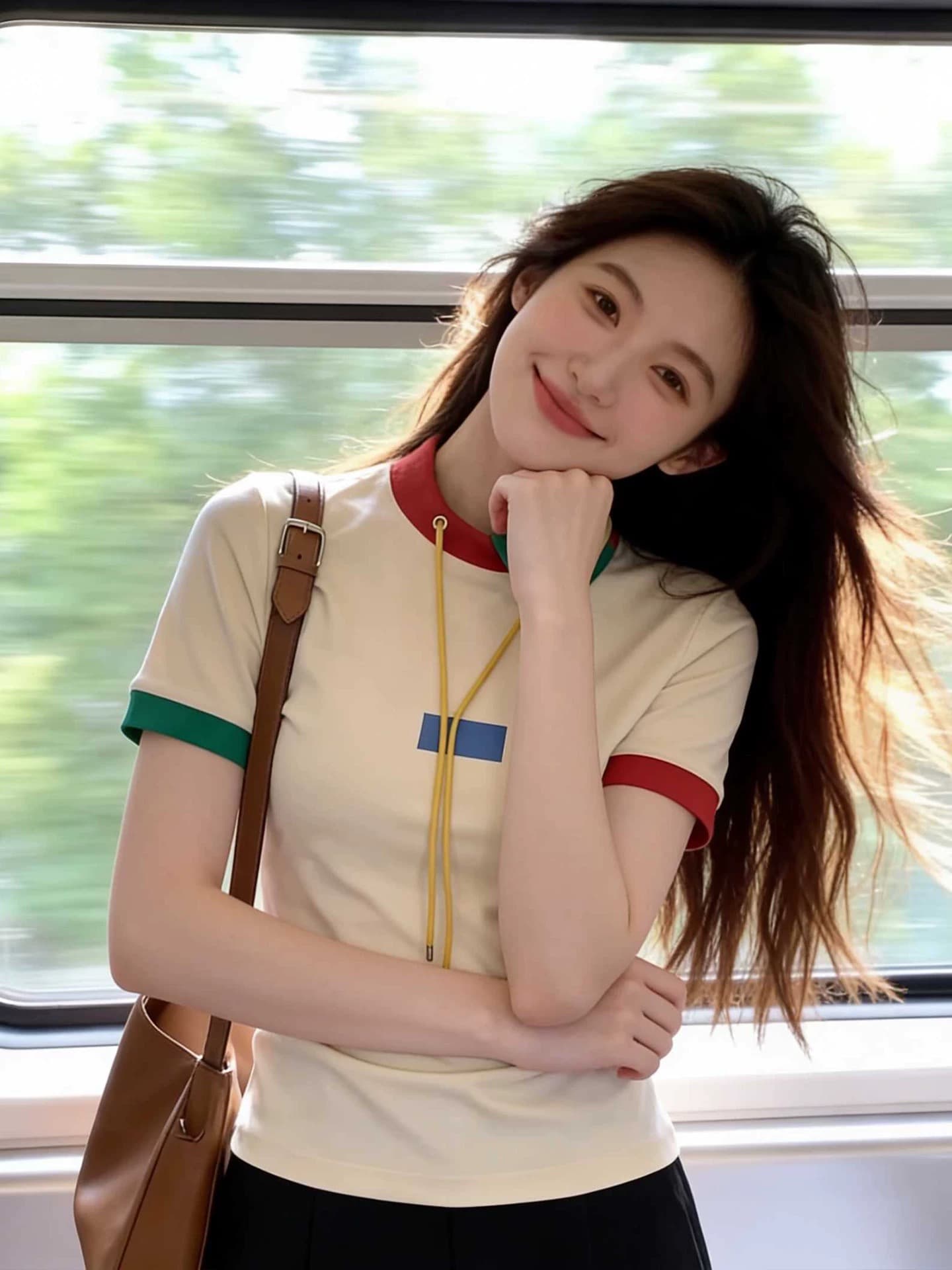 레트로 배색 칼라 펌프 로프 슬림해 보이는 반팔 티셔츠 여성 2026 새로운 부드러운 여름 다용도 연령 감소 품격 맨위 상세 이미지 5