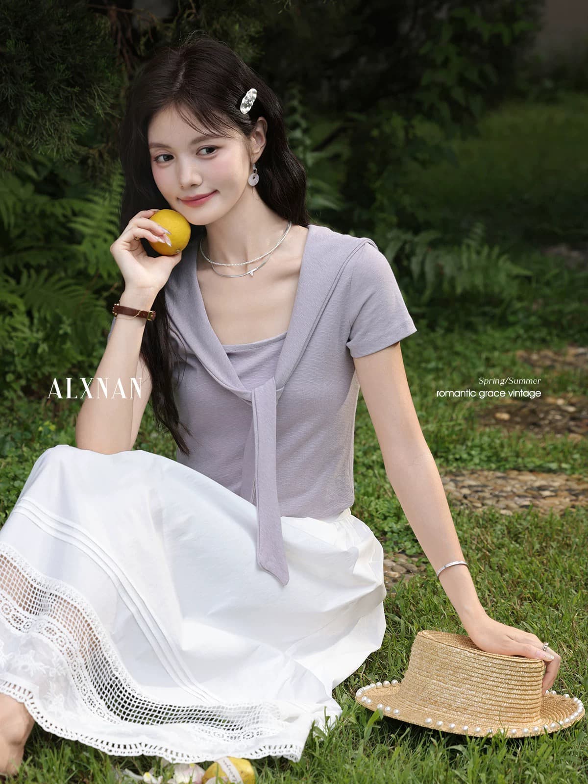 반팔 티셔츠 여성 여름 새로운 디자인 센스 작은 대중 숄 몸매 가꾸기 보라색 맨위 상세 이미지 1