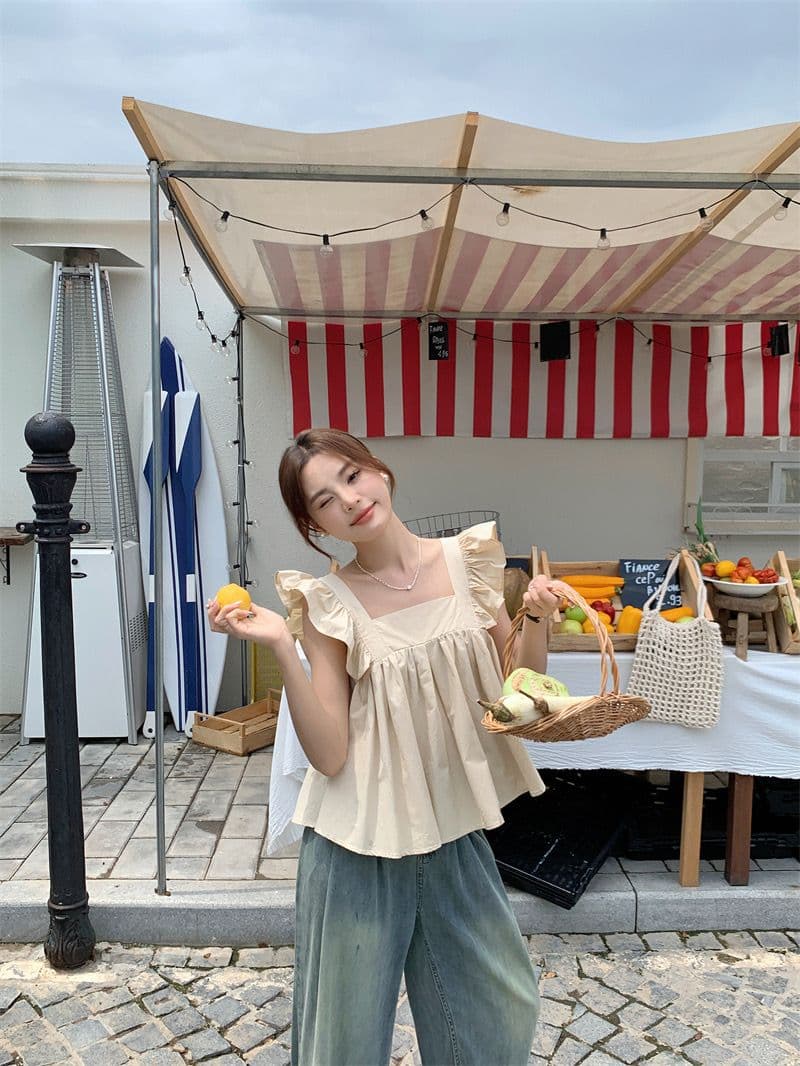 맨위 여성 여름 새로운 달콤함 디자인 센스 작은 대중 프릴 Chic 작은 셔츠 뒤로 명중 가져 가라. 상세 이미지 3