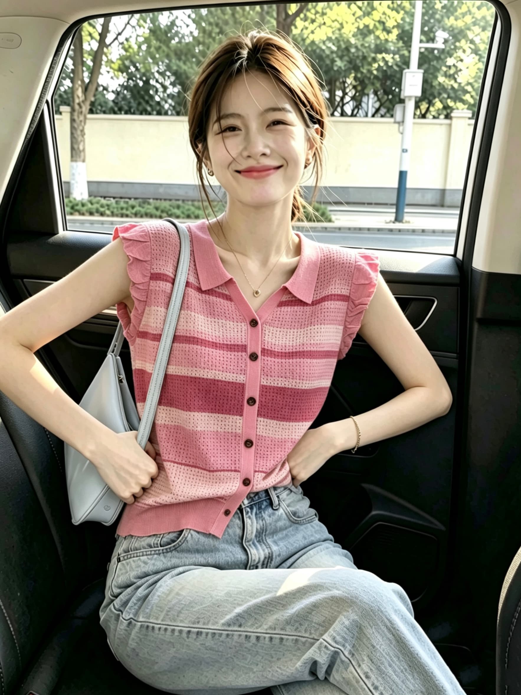 여름 얇은 스타일 POLO 칼라 민소매 쇼트 스타일 맨위 한 부서 작은 청신 스트라이프 니트 오픈 가디건 조끼 여자 상세 이미지 3