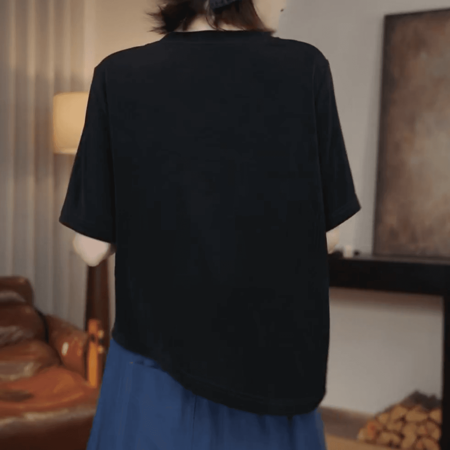 패션 불규칙 밑단 반팔 티셔츠 여성 2026 여름 새로운 외국 가스 루즈핏 캐주얼 슬림해 보이는 라운드 넥 맨위 이미지 2