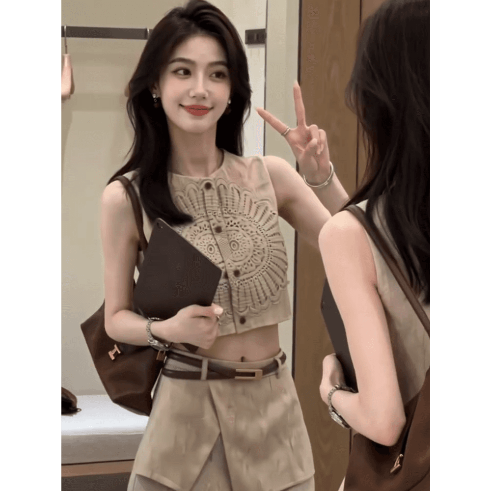 핑크색 새기다 꽃 마음 그림자 디자인 센스 레트로 스타일 홀로우 아웃 레이스 자수 자수 맨위 세트 이미지 2