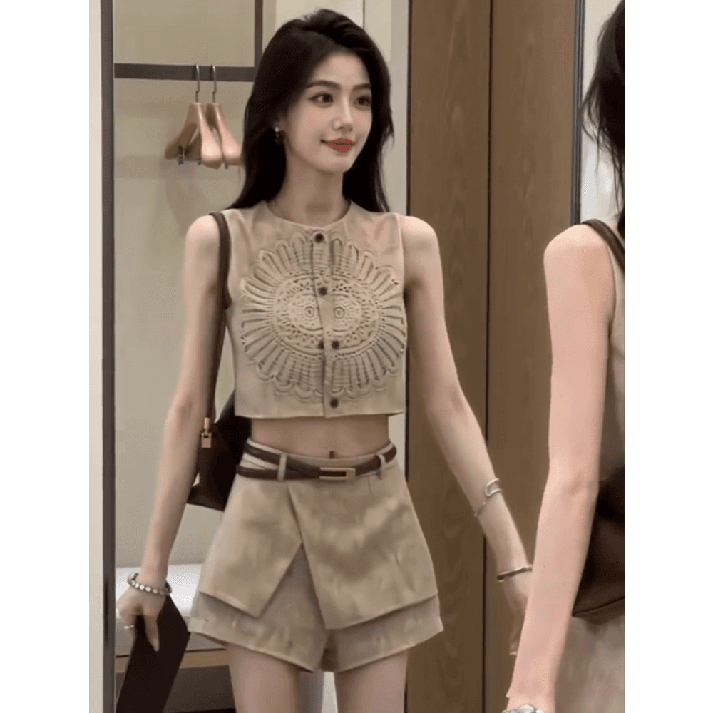 핑크색 새기다 꽃 마음 그림자 디자인 센스 레트로 스타일 홀로우 아웃 레이스 자수 자수 맨위 세트 이미지 3
