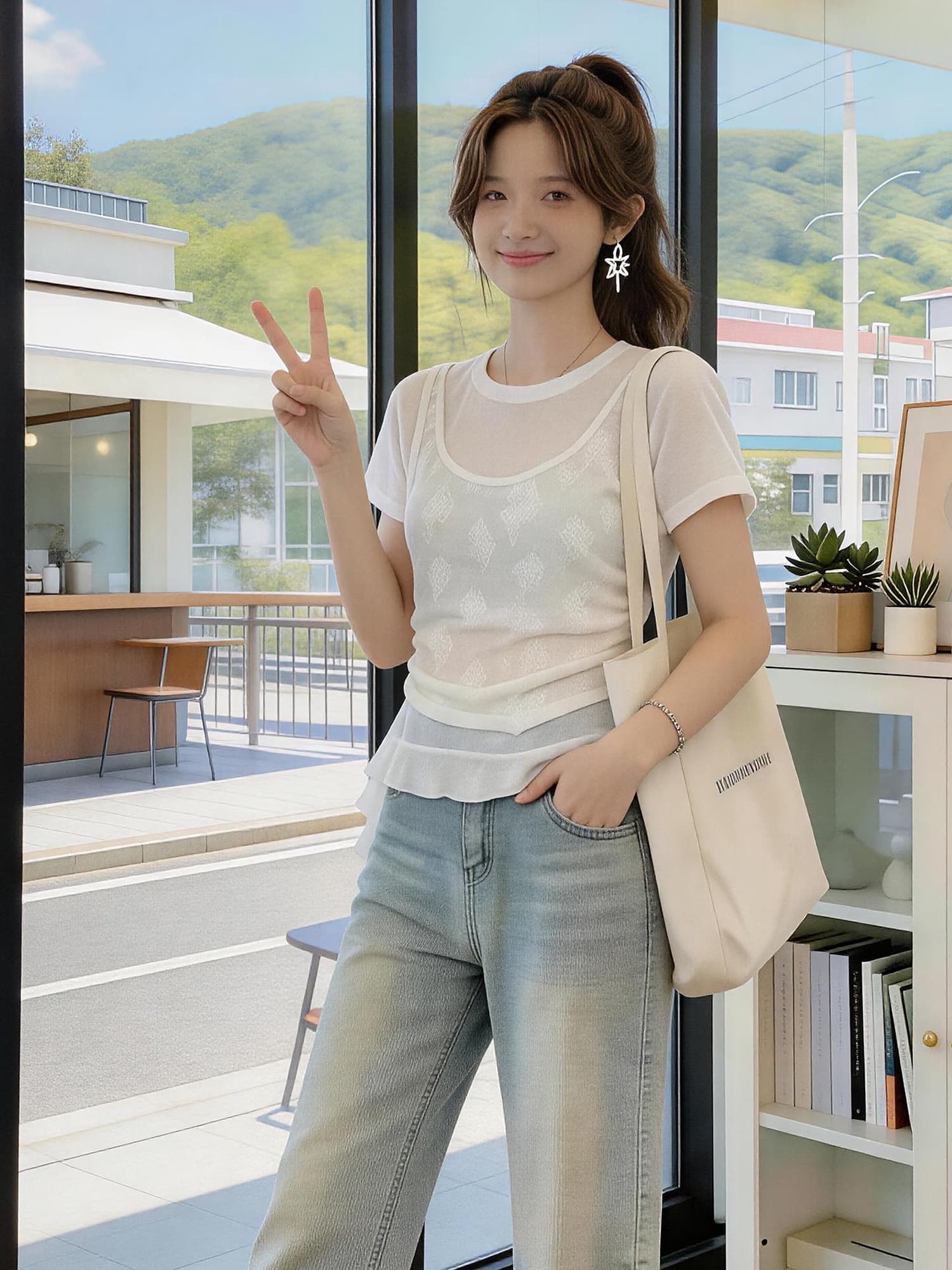 한국 스타일 패치워크 레이스 조끼 페이크 레이어드 반팔 티셔츠 여성 2026 여름 패션 프릴 디자인 센스 맨위 이미지 3