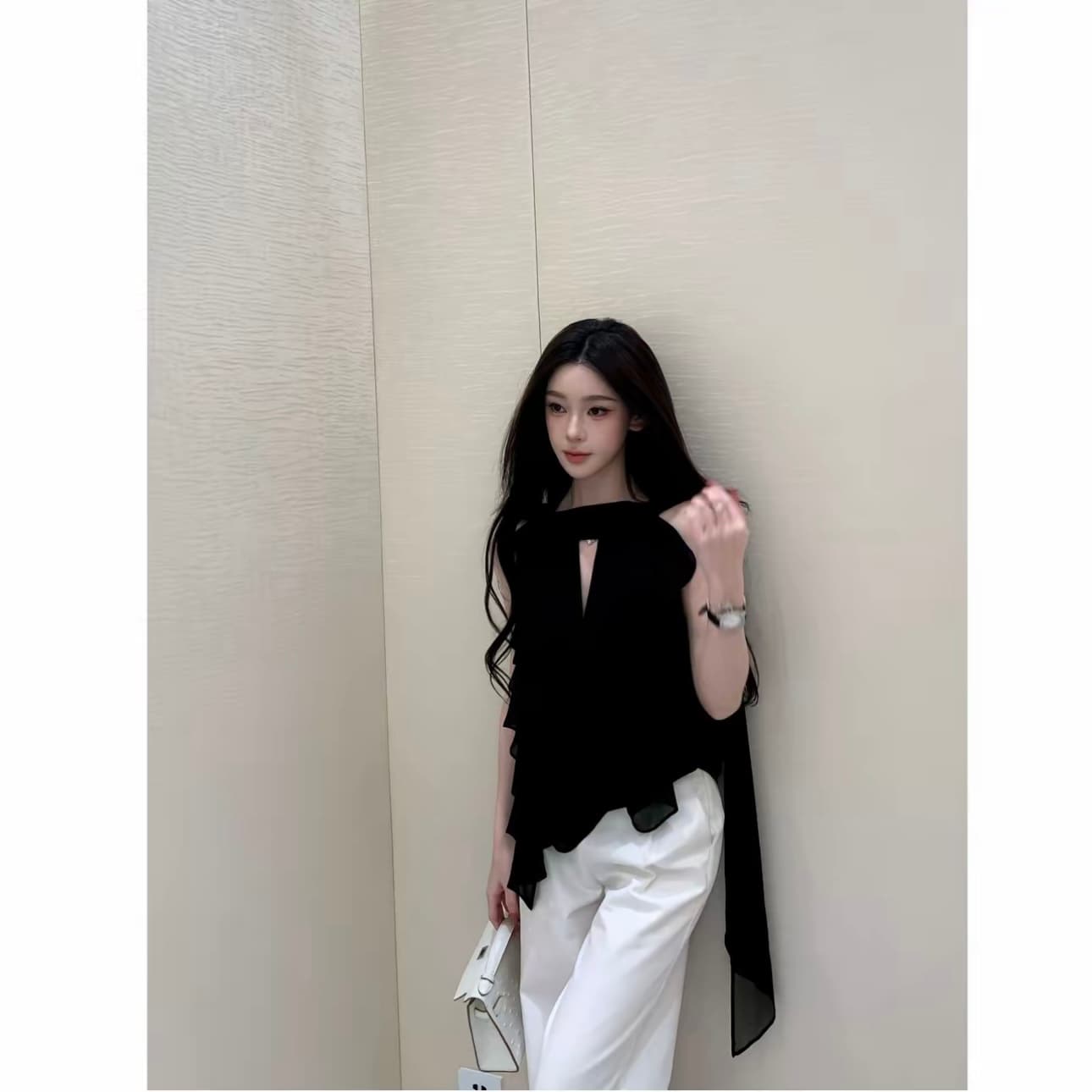 여름 고급 센스 행침 목 프릴 시스루 센스 디자인 부드러운 바람 다용도 작은 셔츠 상세 이미지 2