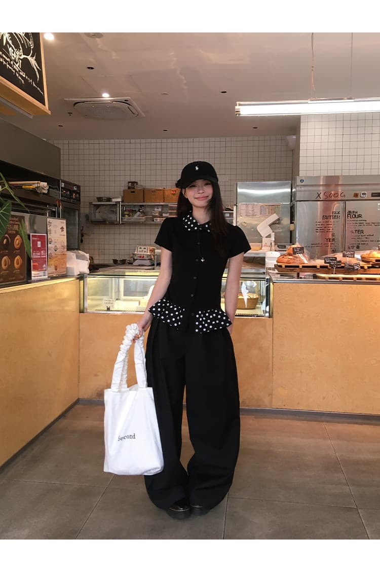 여름 새로운 배색 도트 무늬 베이비 칼라 반팔 빅 사이즈 티셔츠 여성 디자인 센스 몸매 가꾸기 슬림해 보이는 다용도 맨위 상세 이미지 4