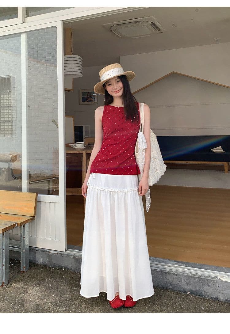송 긍정적 인 En 한 부서 빨간색 도트 무늬 캐미솔 여름 프랑스식 몸매 가꾸기 인사이드 가져 가라. 외출용 민소매 작은 맨위 상세 이미지 19