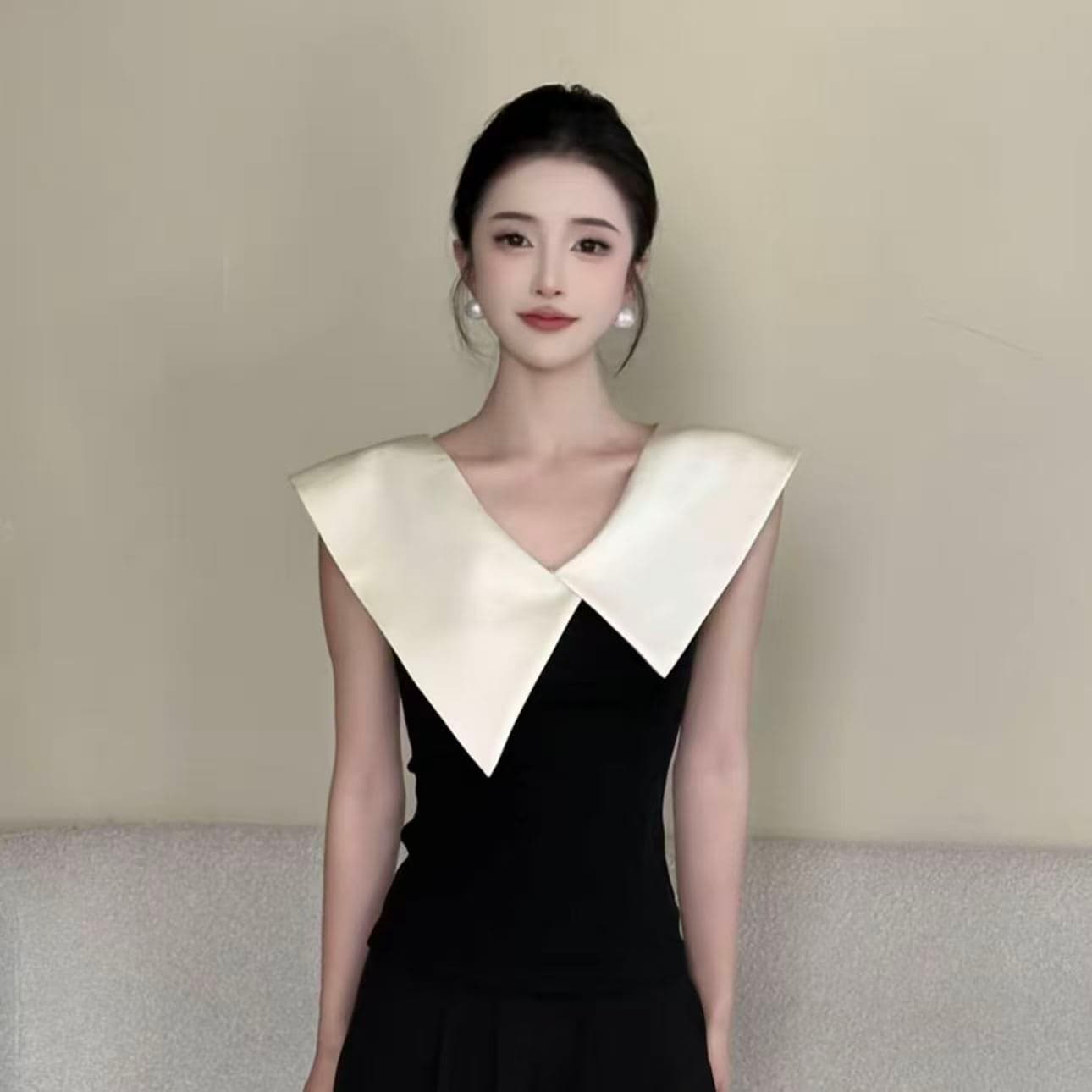 2026 새로운 라이 경기 서울 주간 실크 패치워크 색상 V넥 티셔츠 여성 기본 셔츠 맨위
