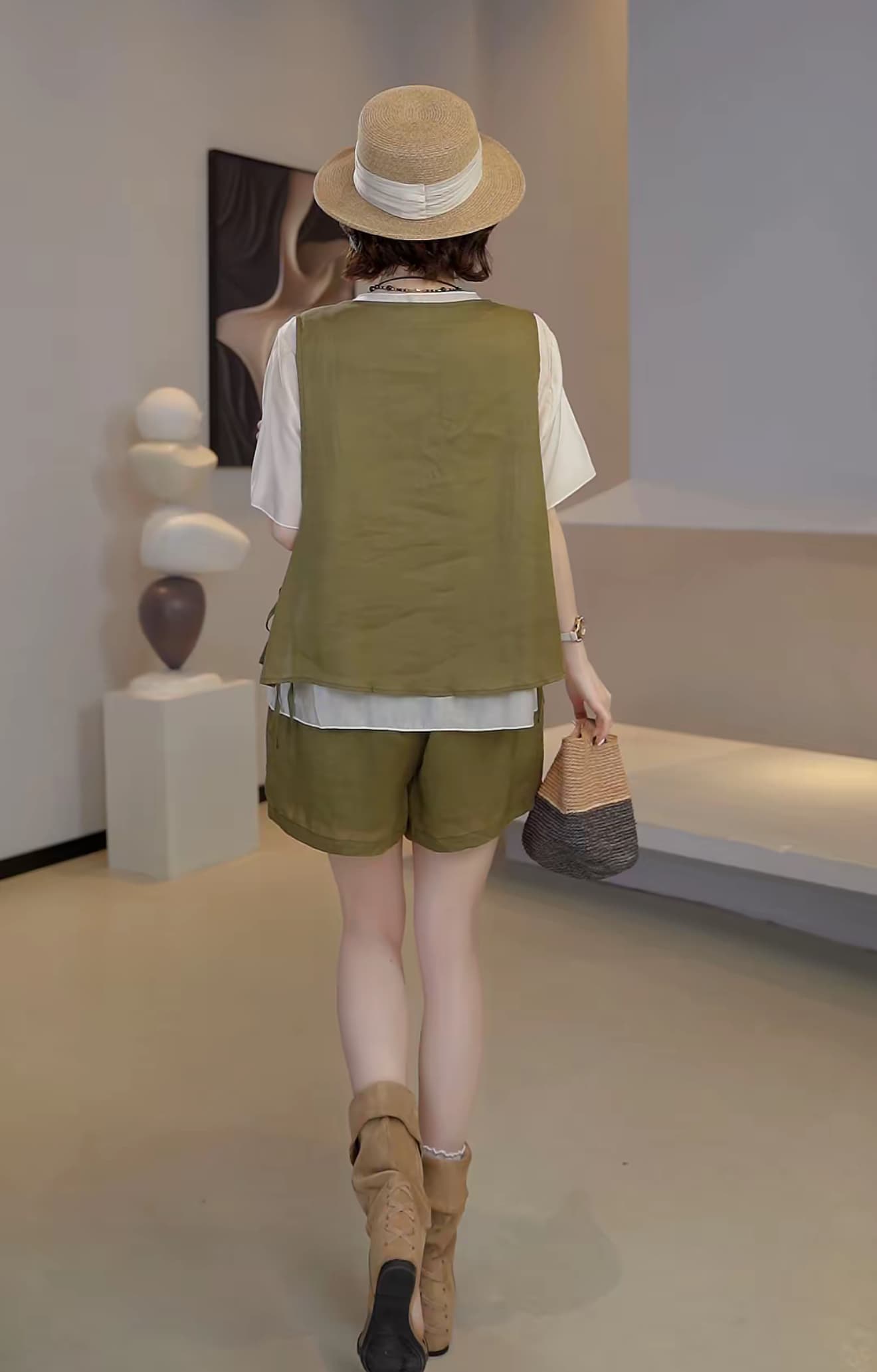 여름 디자인 섹션 주간 실크 라미 배색 패치워크 베스트 맨위 가져 가라. 반바지 슬림해 보이는 세트 상세 이미지 2