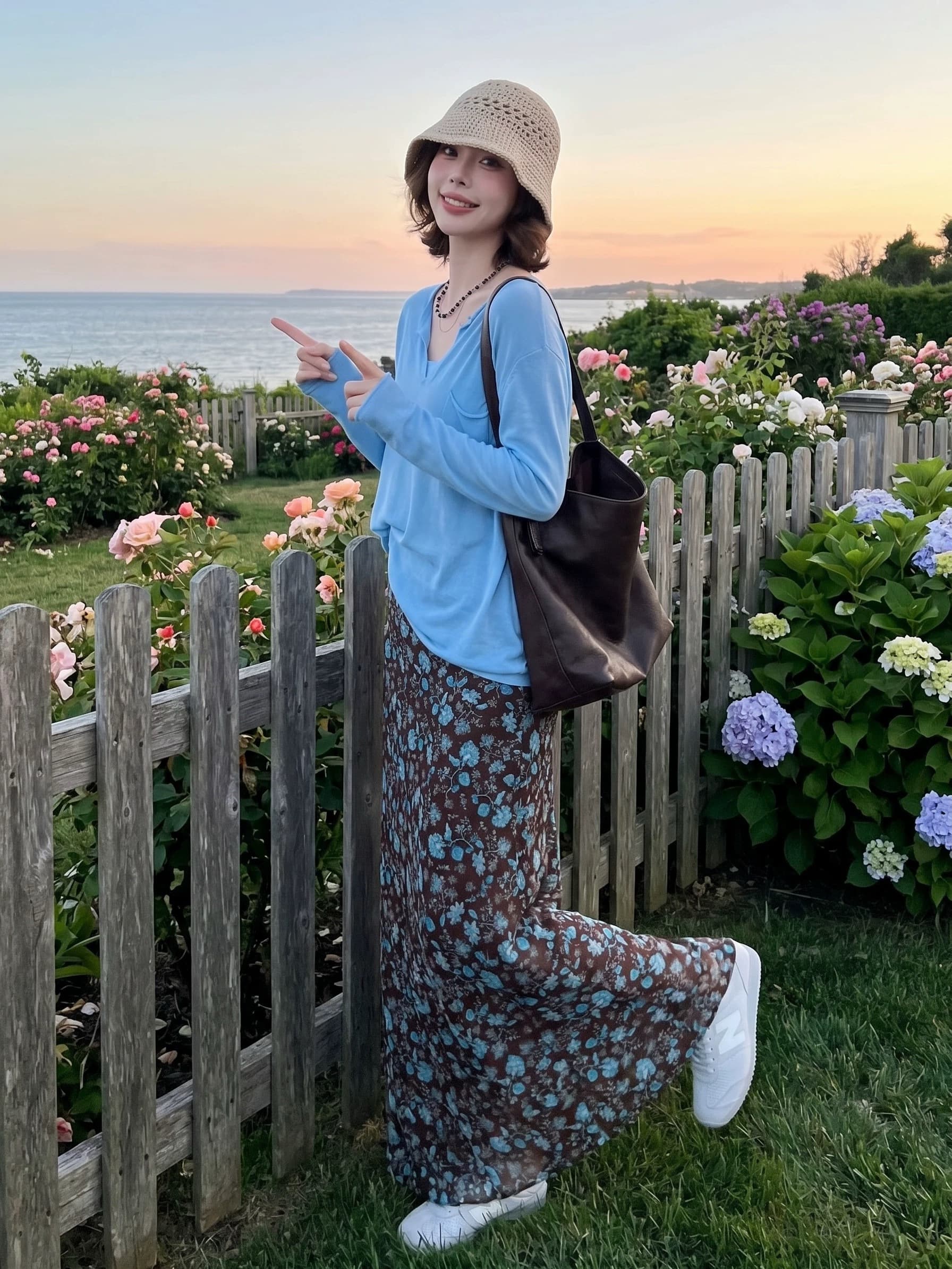 프랑스식 낭만주의 느슨함 센스 레트로 꽃무늬 반신 스커트 한 마디 롱 스커트 배 모양 몸 슬림해 보이는 표지 넓적 다리 사진 찍기 치마 이미지 2