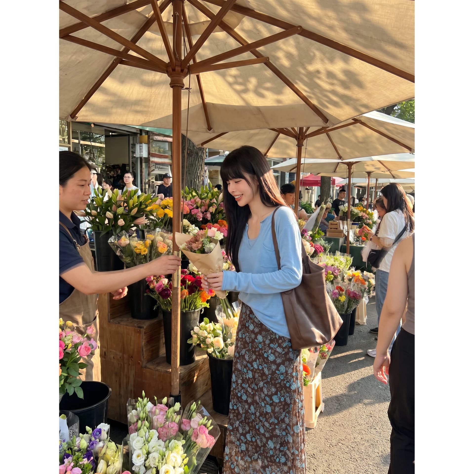 프랑스식 낭만주의 느슨함 센스 레트로 꽃무늬 반신 스커트 한 마디 롱 스커트 배 모양 몸 슬림해 보이는 표지 넓적 다리 사진 찍기 치마 상세 이미지 5