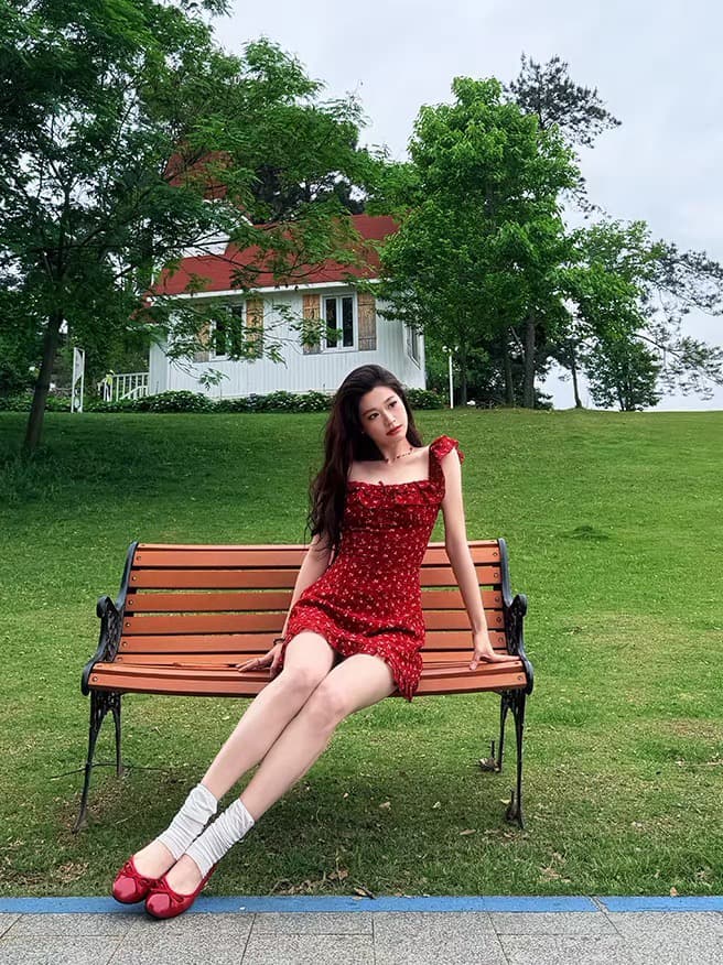 2026 여름 새로운 작은 날다 소매 프랑스식 도트 무늬 빨간색 슬립 드레스 아이들 해변가 휴가 아름다운 미니 스커트 상세 이미지 4