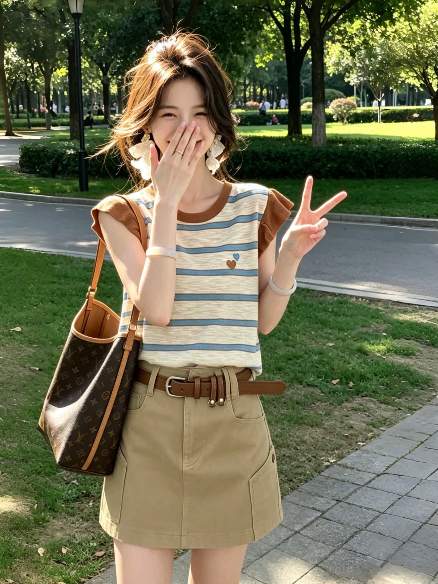 2026 여름 도파민 고유 한 아름다운 맨위 아메리칸 달콤한 자매 바람 스트라이프 작은 날다 소매 슬림해 보이는 반팔 티셔츠 여성