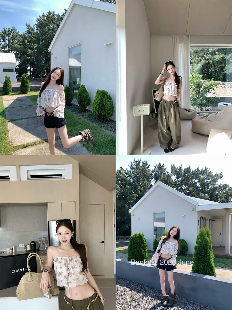 밤나무 코코아 bankelili rl 중년 꽃무늬 오프숄더 펌프 로프 꽃무늬 슬림해 보이는 연령 감소 여성 셔츠 여름 상세 이미지 2