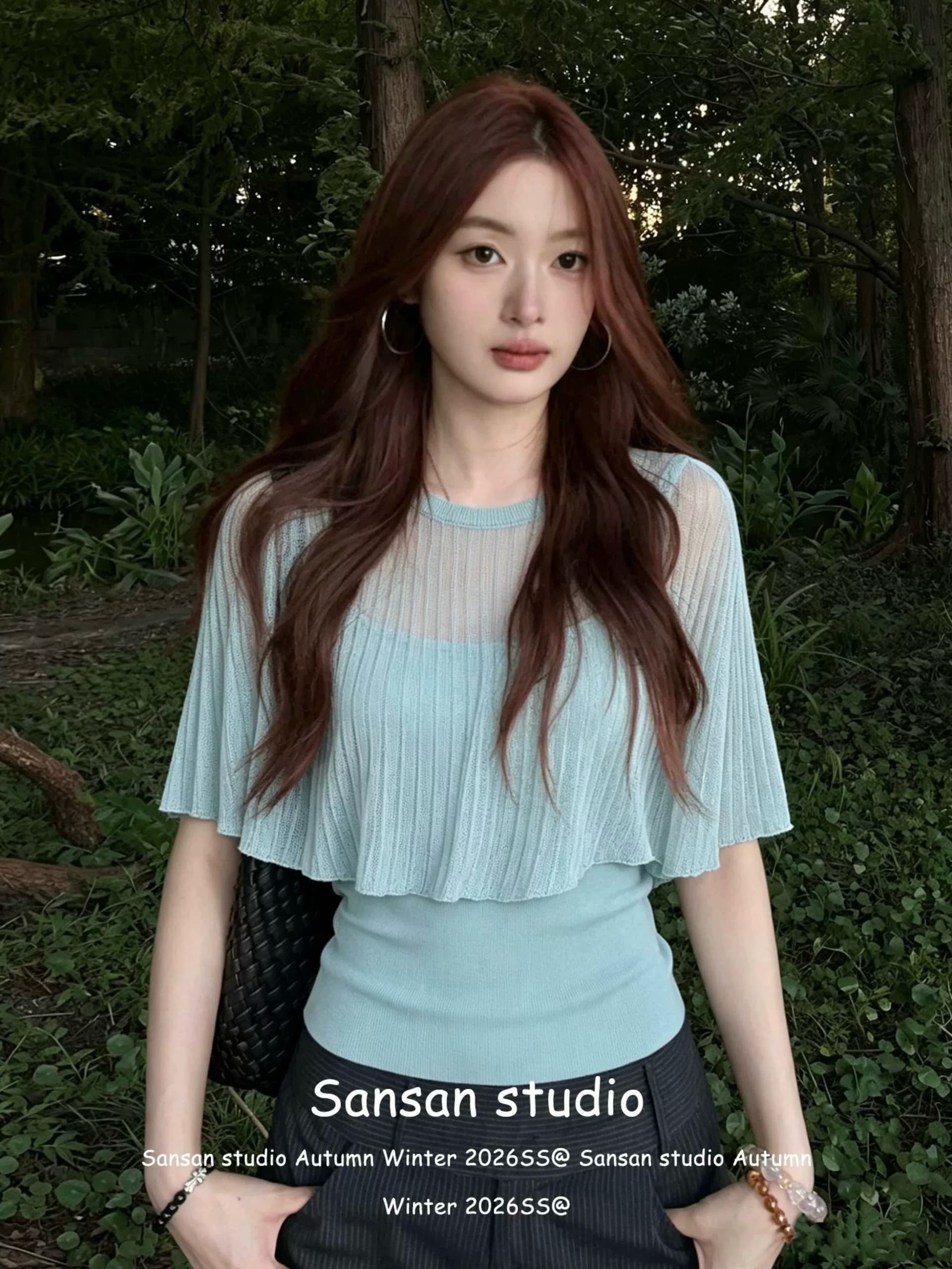 여름 착용 가져 가라. 한 부서 숄 망토 반팔 티셔츠 여성 캐미솔 몸매 가꾸기 슬림해 보이는 니트 맨위 투피스 세트 상세 이미지 2