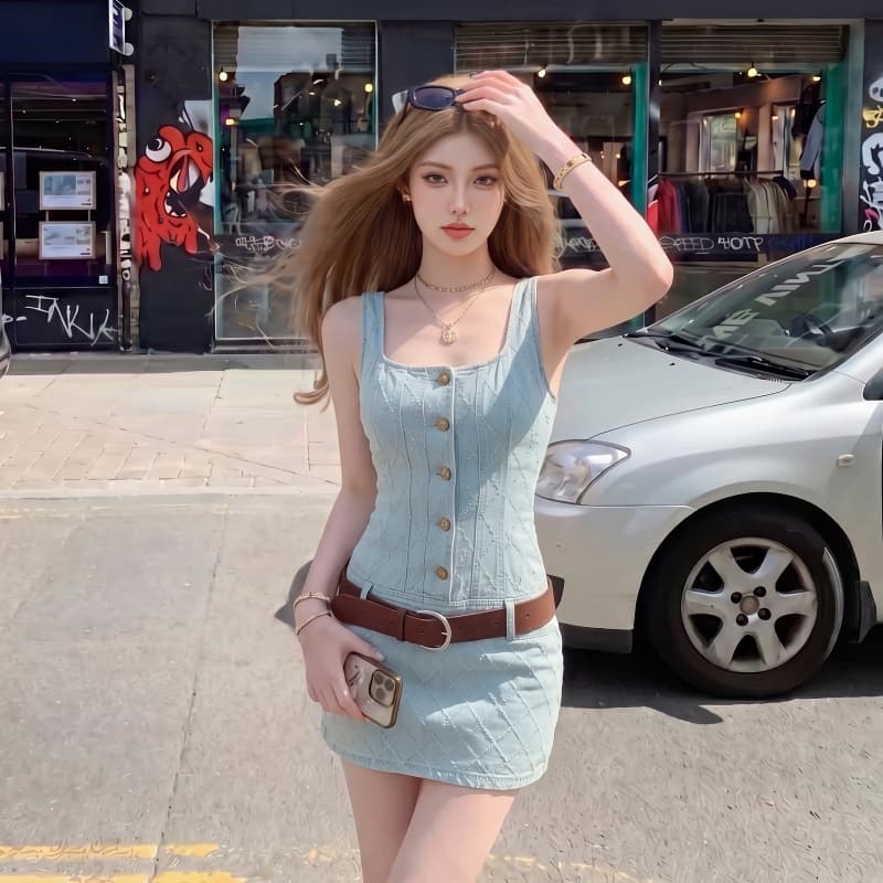 데님 슬립 여성 드레스 2026 여름 새로운 핫걸 조끼 스커트 타이트 스커트 치마 상세 이미지 9