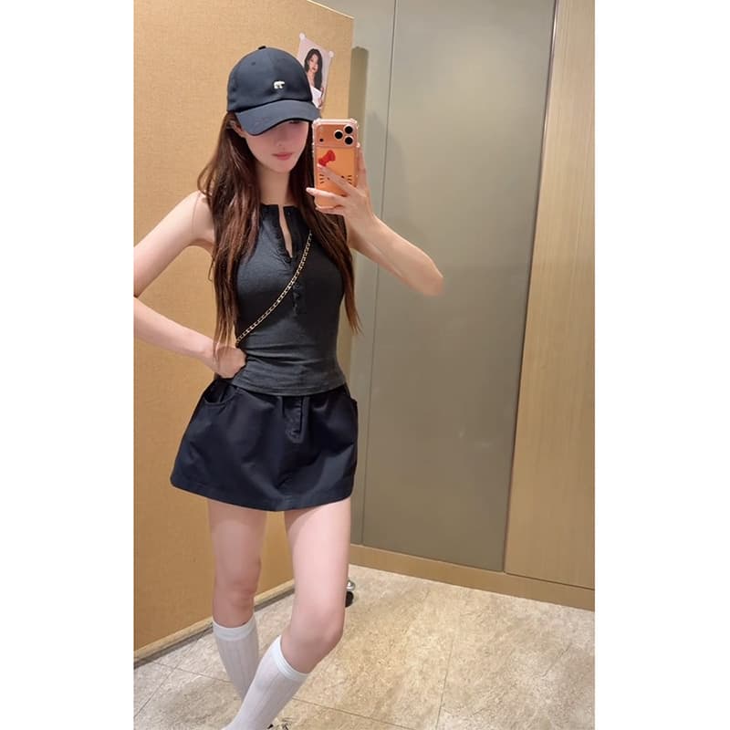 여름 한 부서 핫걸 바람 몸매 가꾸기 민소매 맨위 여성 하이웨이스트 슬림해 보이는 한 마디 반신 치마 세트