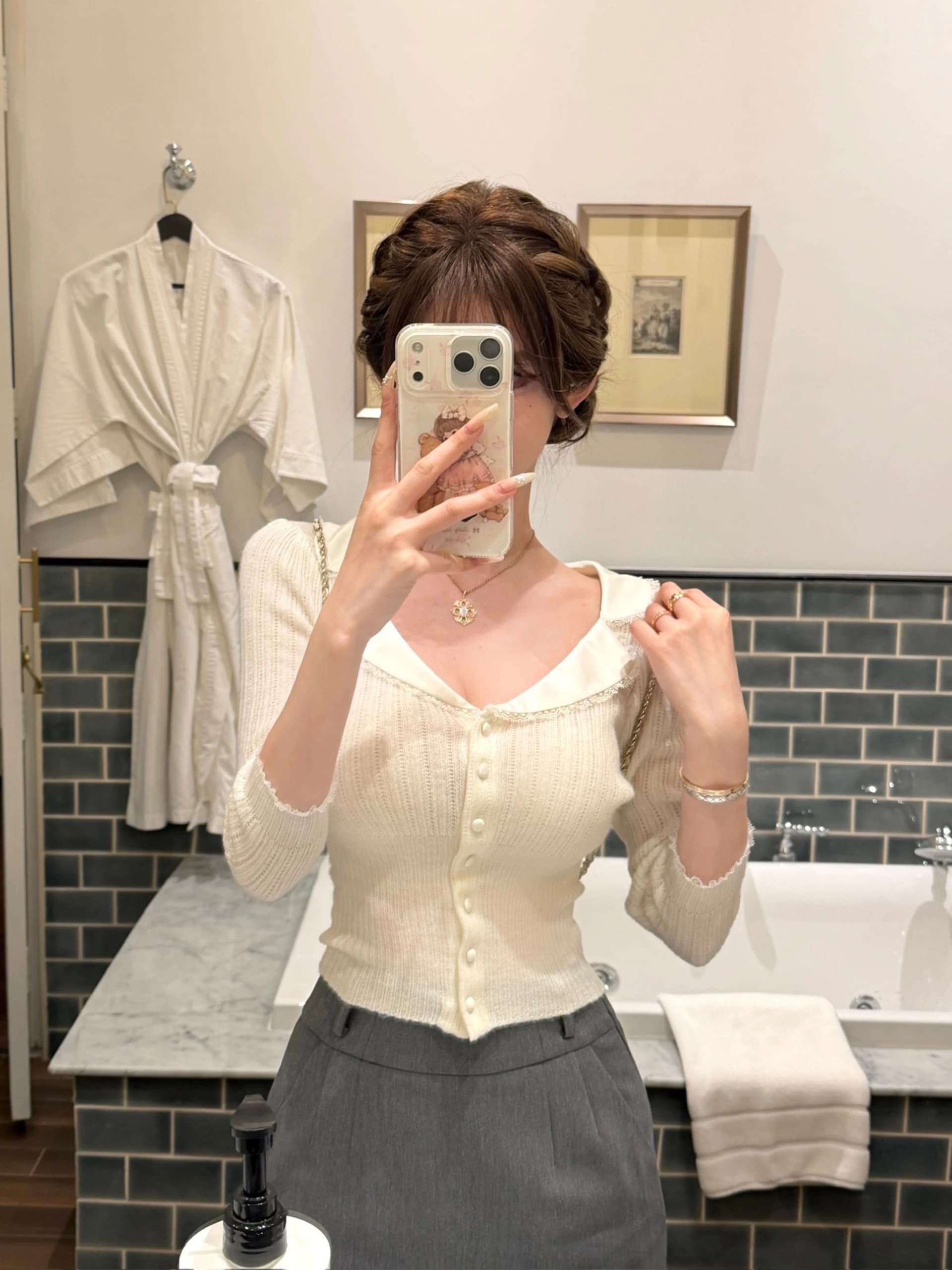 폴로 칼라 패치워크 레이스 8 점 소매 맨위 여성 이른 가을 디자인 센스 몸매 가꾸기 니트 스웨터 상세 이미지 2