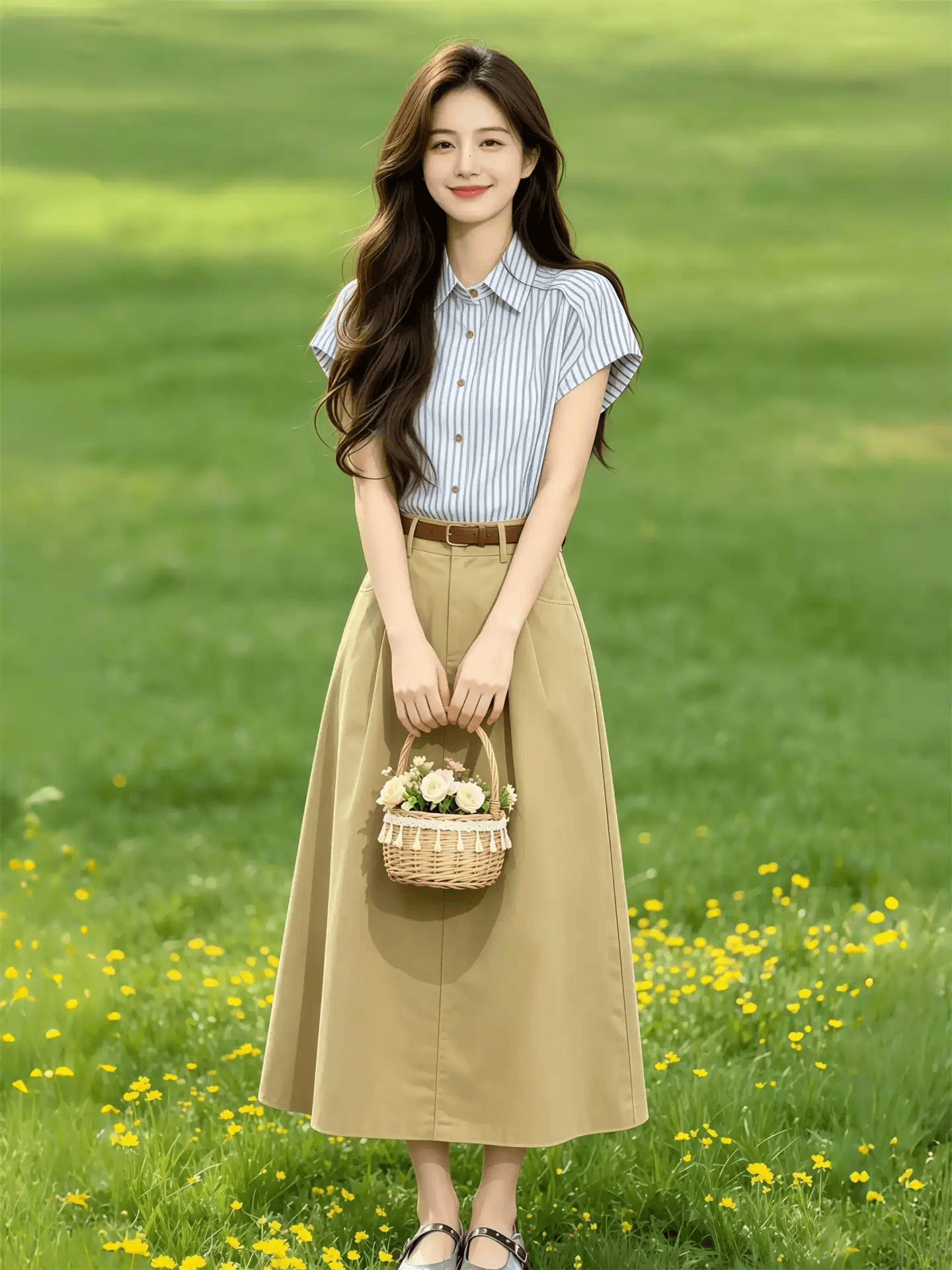 여름 새로운 빛 사람들 코치 착용 가져 가라. 품격 니트 반팔 하이웨이스트 슬림해 보이는 반신 롱 스커트 세트 여성 이미지 2