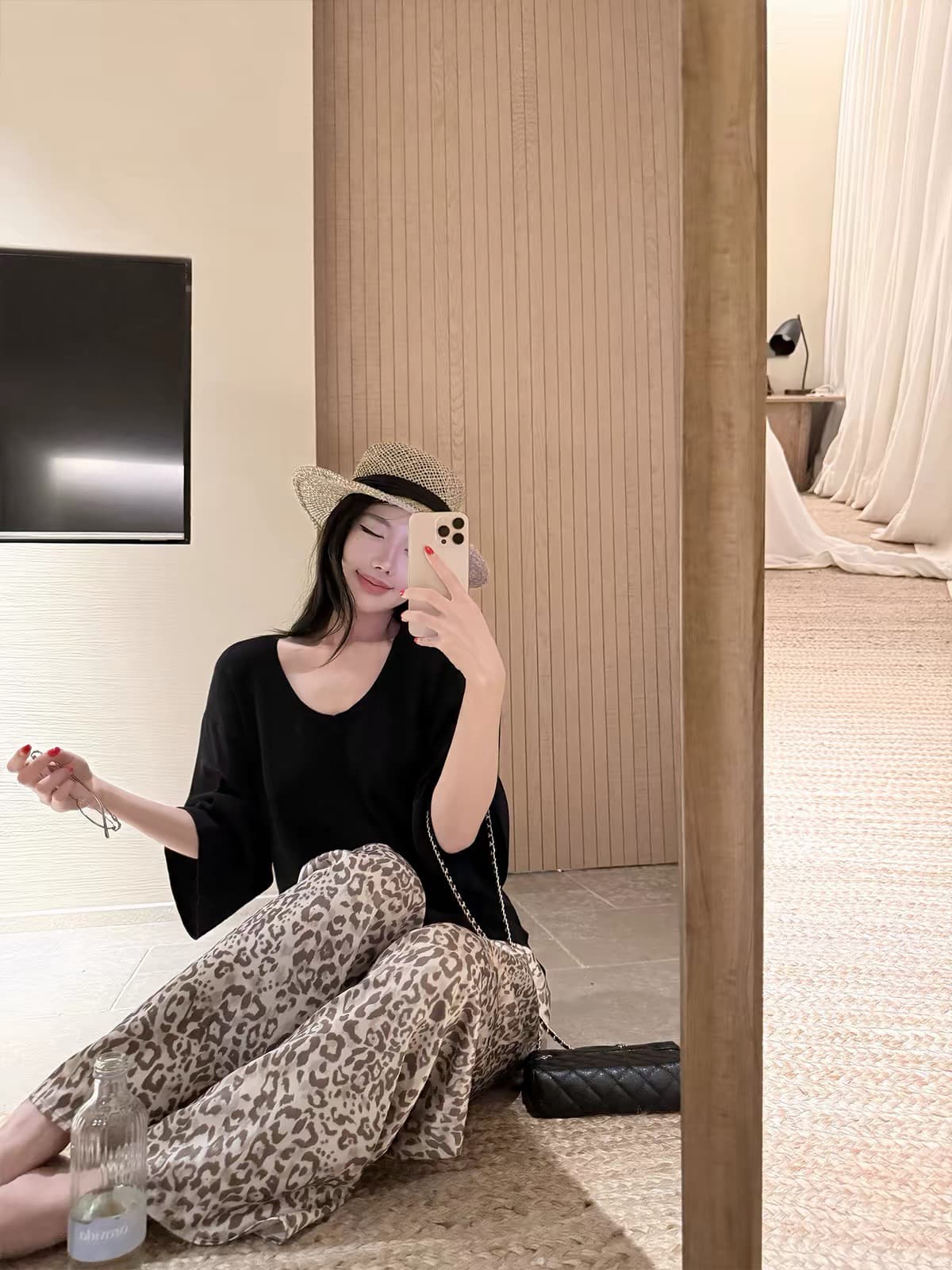 aareetoo gala 레오파드 무늬 바지 여성 루즈핏 슬림해 보이는 스트레이트 캐주얼 바지 여름 다용도 넓은 다리 바닥 청소 바지 상세 이미지 6