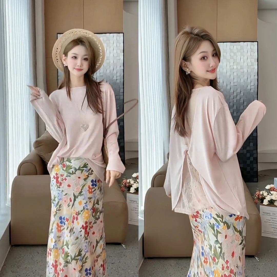 한 부서 뒤로 레이스 홀로우 아웃 긴팔 티셔츠 여성 2026 여름 새로운 디자인 센스 루즈핏 얇은 스타일 자외선 차단 블라우스