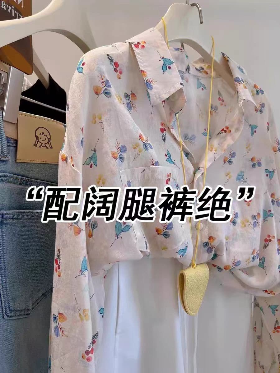 새로운 항구 바람 레트로 달콤함 꽃무늬 느슨함 센스 자외선 차단 셔츠 여성 코트 여름 얇은 스타일 셔츠 맨위 상세 이미지 1