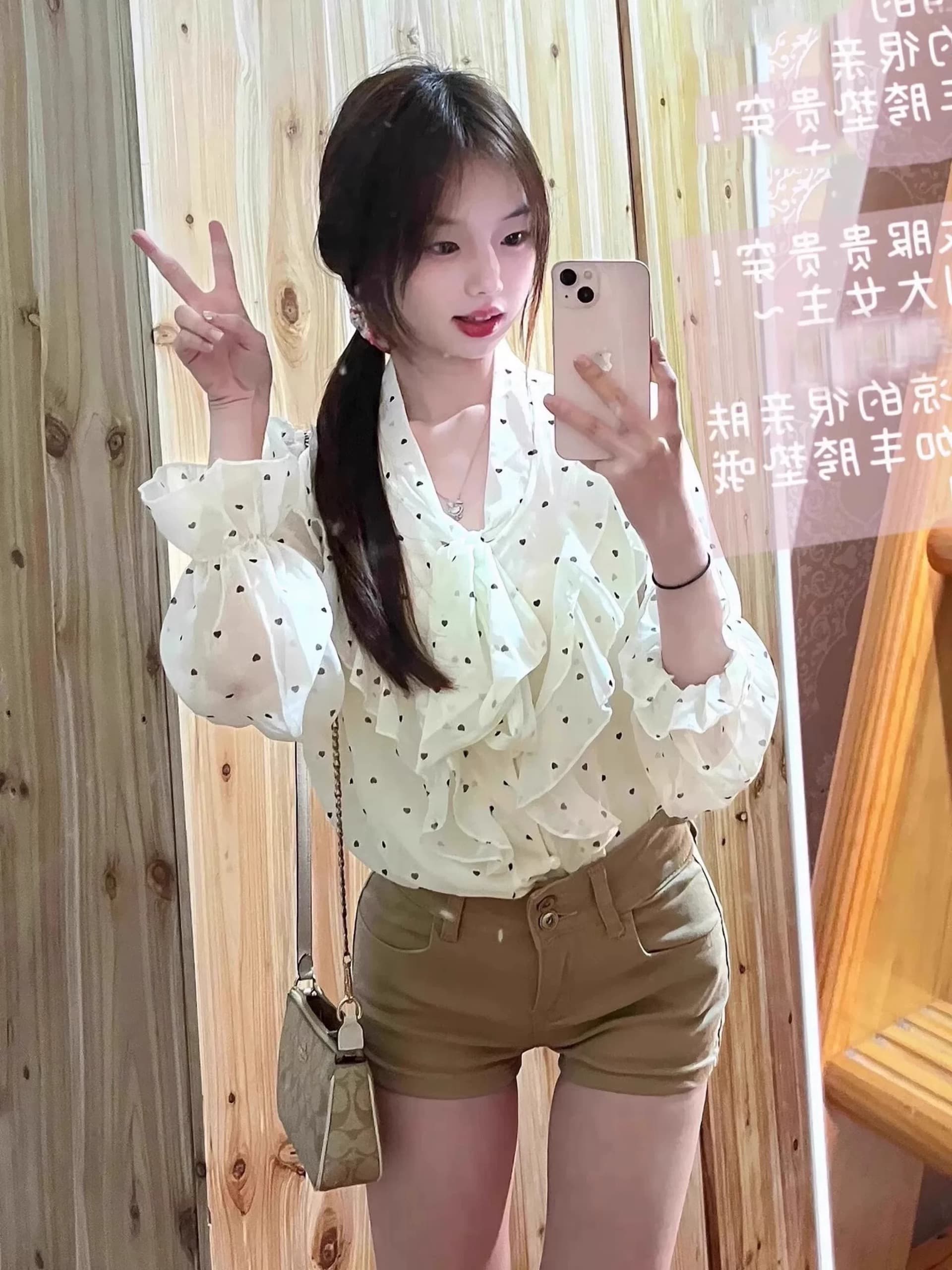 프릴 도트 무늬 여성 셔츠 2026 봄 가을 여름 티셔츠 여성 가을 여름 한 부서 나비 매듭 고급 센스 맨위 이미지 2