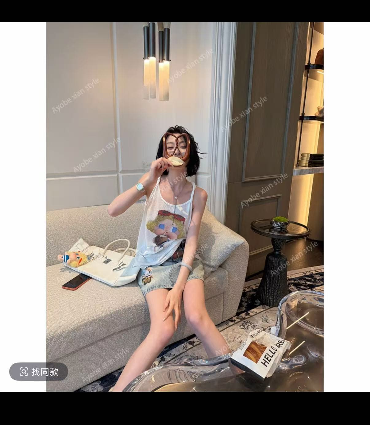 여름 라이 경기 서울 코코넛 주스 인형 프린트 루즈핏 단어 조끼 장난기 넘치는 연령 감소 센스 슬립 상세 이미지 3