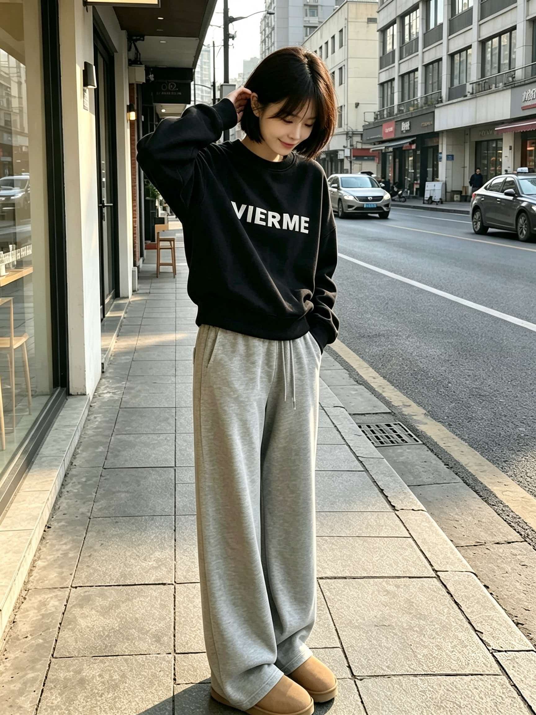 후드티 가을 의상 여자 2026 새로운 검정색 알파벳 프린트 긍정적 인 어깨 아메리칸 느긋한 chic 고유 한 Chic 맨위 상세 이미지 3