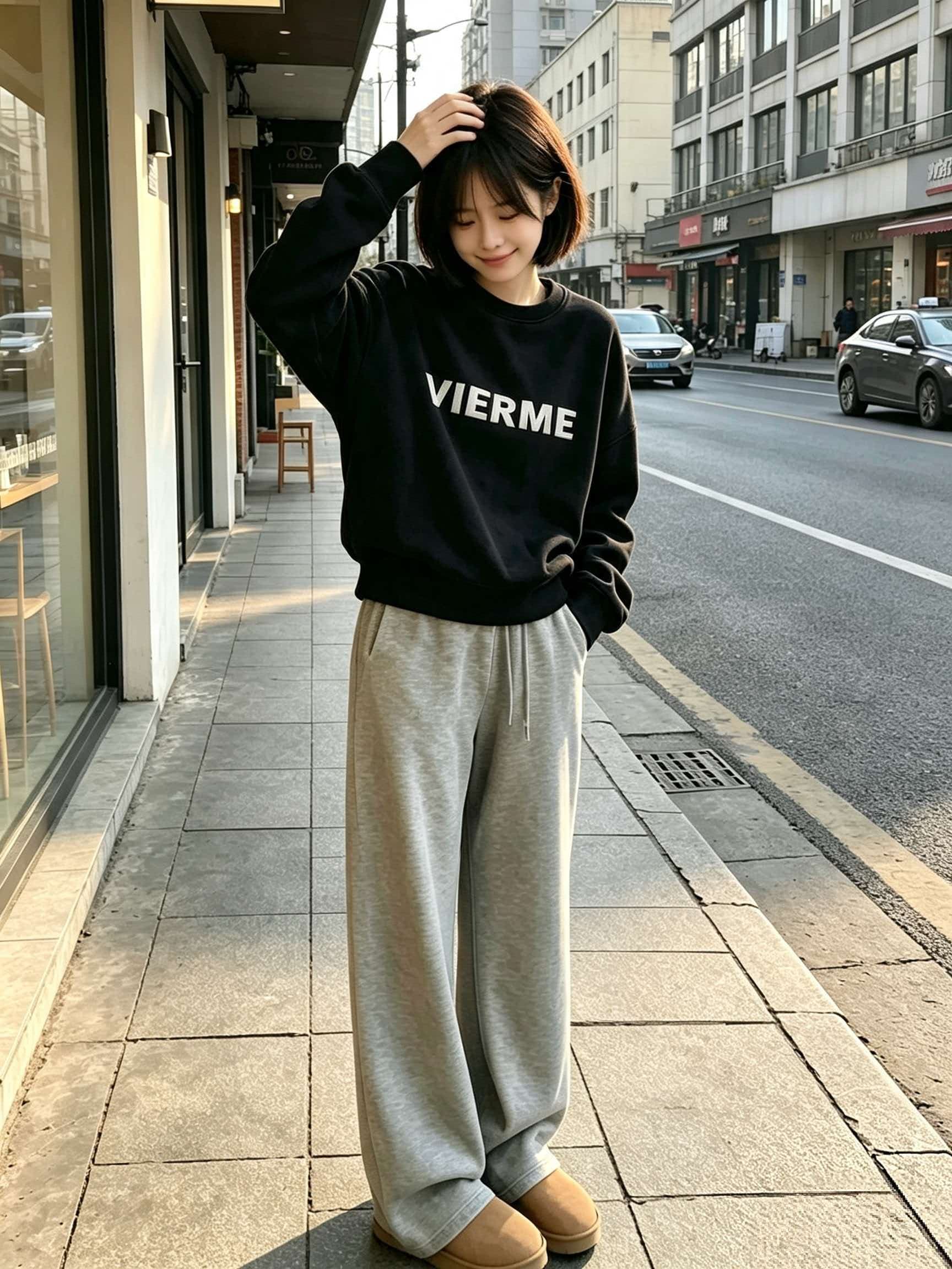 후드티 가을 의상 여자 2026 새로운 검정색 알파벳 프린트 긍정적 인 어깨 아메리칸 느긋한 chic 고유 한 Chic 맨위 상세 이미지 5