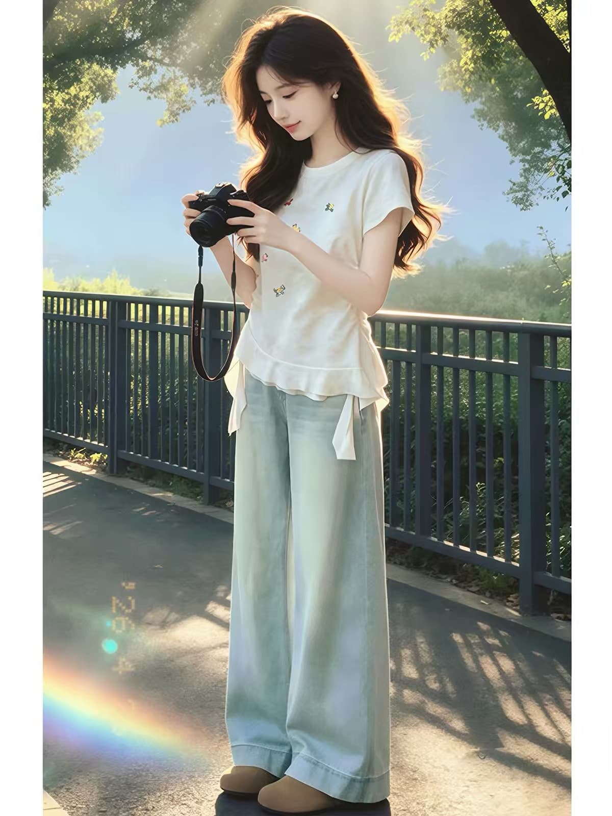티셔츠 여성 2026 여름 새로운 홀치기 염색 프린트 반팔 외국 가스 다용도 패션 폭발 라운드 넥 맨위 서비스 여성 의류 이미지 2