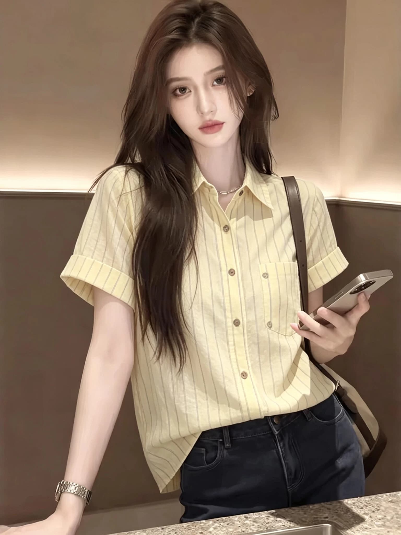 디스플레이 화이트 스트라이프 셔츠