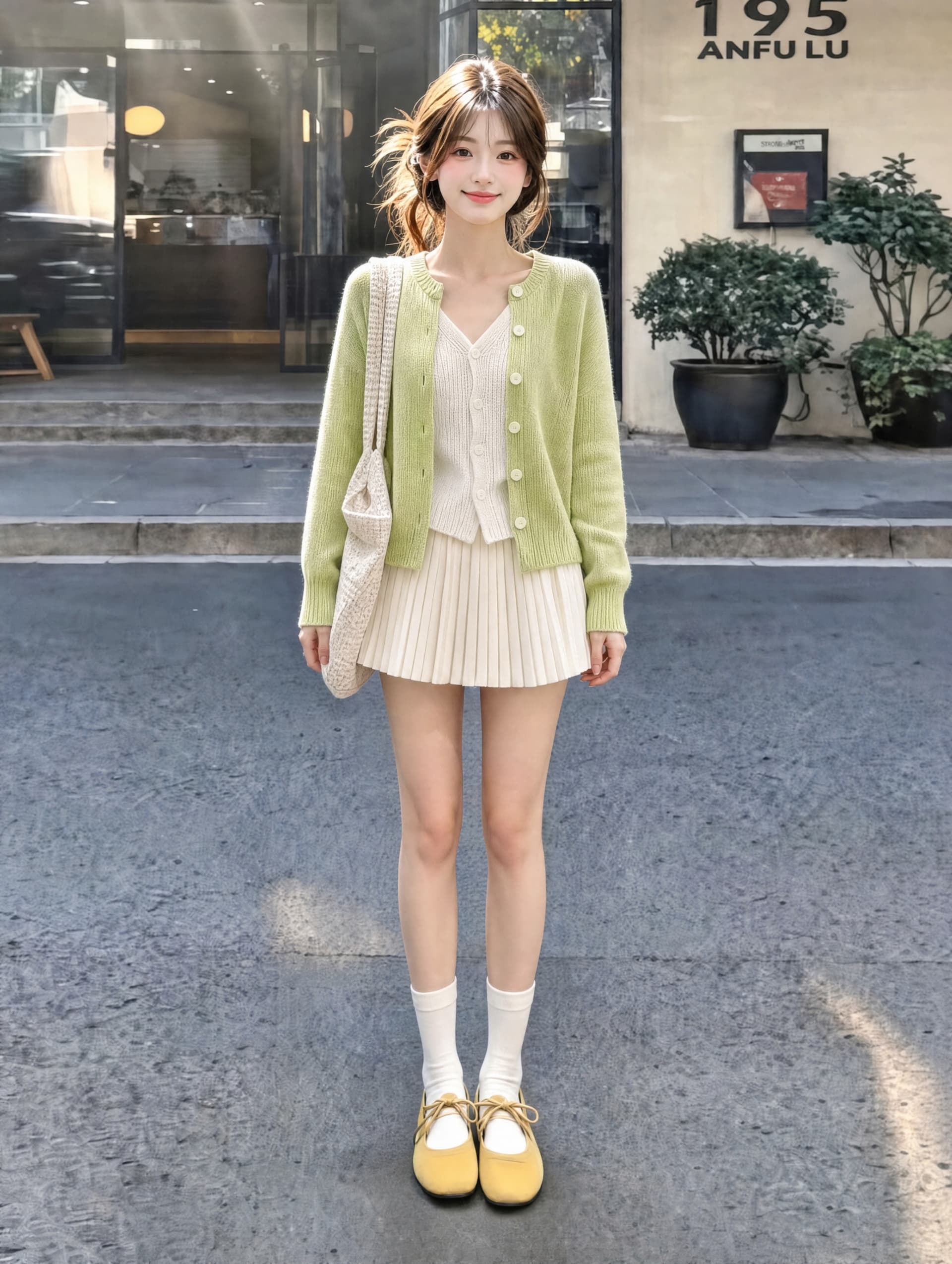 2026 가을 겨울철 새로운 녹색 페이크 레이어드 스웨터 여성 코트 한 부서 부드러운 니트 오픈 가디건 반신 치마 세트 이미지 2