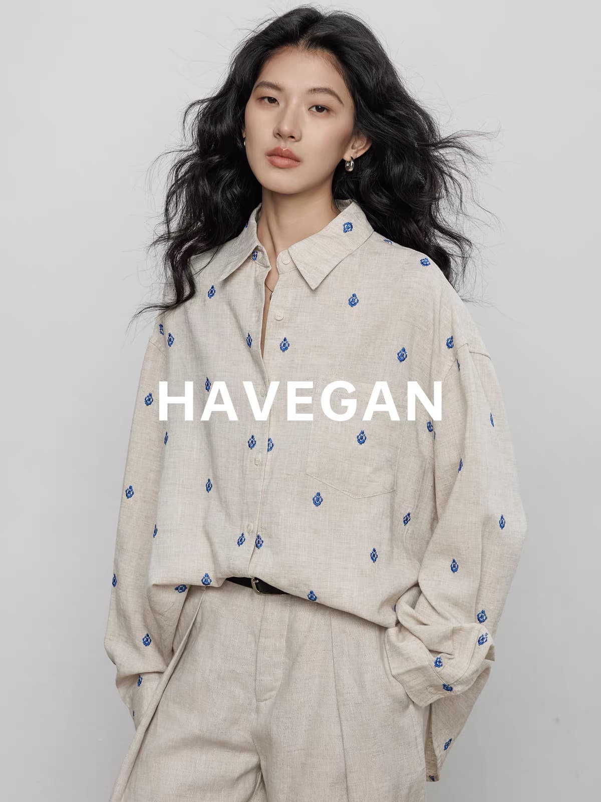 긴팔 자수 여성 셔츠 2026 가을 새로운 주간 실크 라미 오래된 돈 바람 캐주얼 맨위 상세 이미지 2