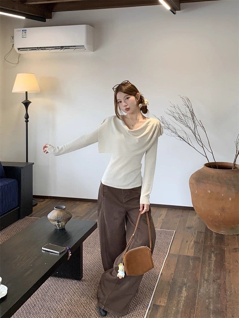 2026 가을 착용 가져 가라. 학생 자매 긴팔 니트 스웨터 몸매 가꾸기 슬림해 보이는 흔들다 칼라 Chic 맨위 여성 상세 이미지 4