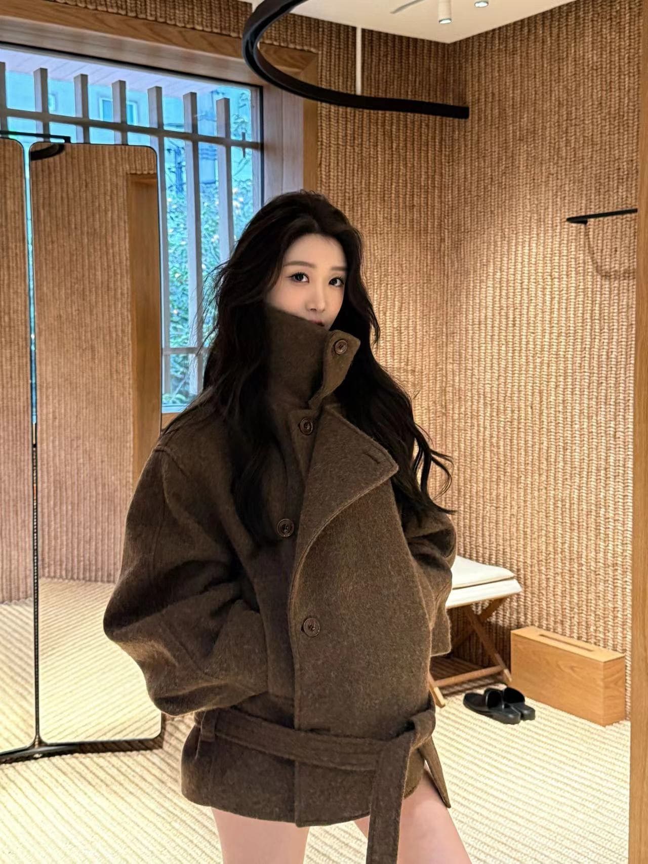 xzichic 골드 민 안녕하세요. 2.0 모직 여성 코트 스탠드 칼라 길다 쇼트 스타일 양 낙타 털 모직 코트 2026 겨울