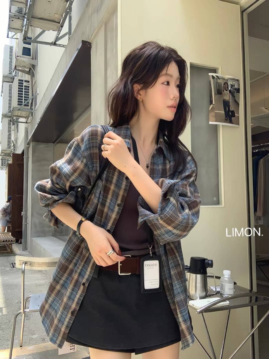 20266 이른 가을 한 부서 레트로 느긋한 체크무늬 루즈핏 슬림해 보이는 셔츠 여성 셔츠 상세 이미지 6
