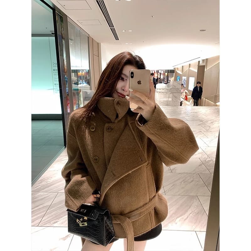 쇼트 스타일 스탠드 칼라 모직 코트 여성 가을 겨울 의류 한 부서 빛 럭셔리 명문 여성 품격 그는 벤 바람 작은 키 모직 외투 상세 이미지 1