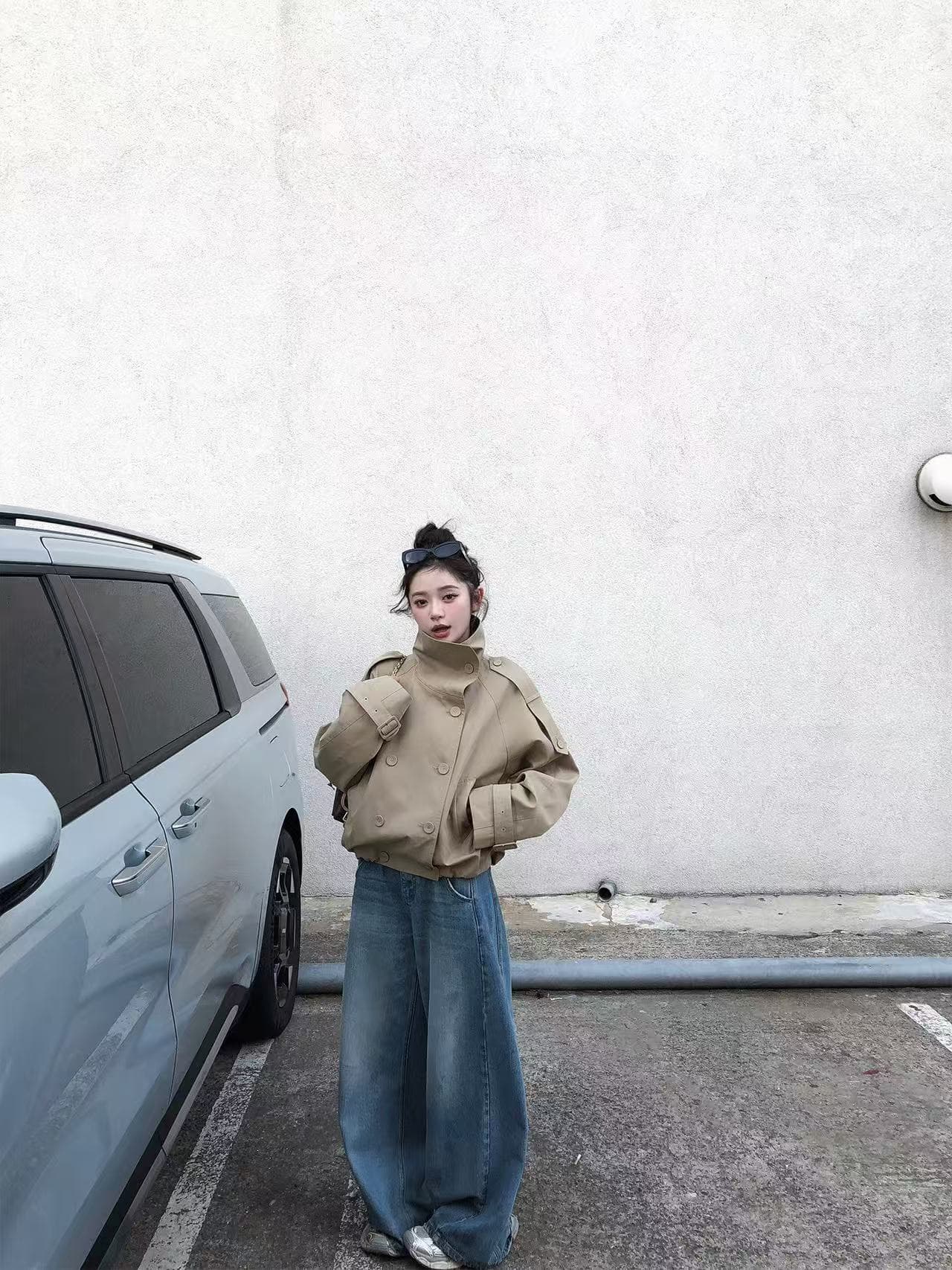 첸 좋은 난 8 13 영어 지구 유학생 ac e25 새로운 계절 영국식 바람 이중 버튼 스탠드 칼라 쇼트 스타일 바람막이 이미지 4