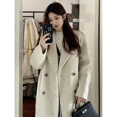 2026 가을 겨울 새로운 두꺼운 모직 외투 회색 양모 코트 여성 고급 센스 작은 키 양면 자켓 이미지 4