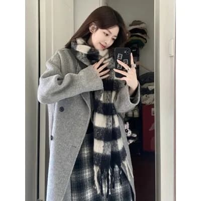 2026 가을 겨울 새로운 두꺼운 모직 외투 회색 양모 코트 여성 고급 센스 작은 키 양면 자켓 상세 이미지 4