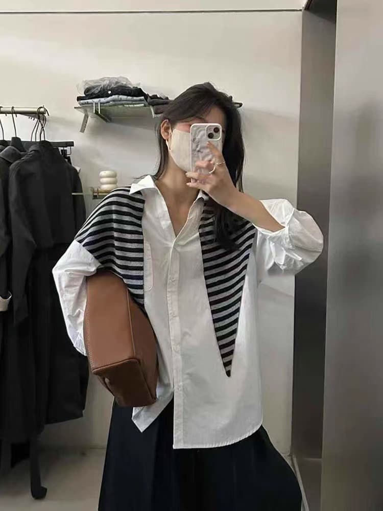 가을 의상 새로운 한국 스타일 루즈핏 셔츠 경기 숄 상세 이미지 2