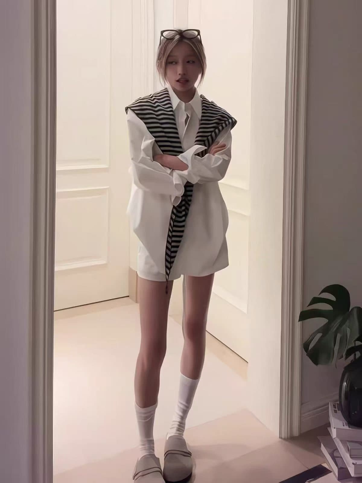 가을 의상 새로운 한국 스타일 루즈핏 셔츠 경기 숄 상세 이미지 3