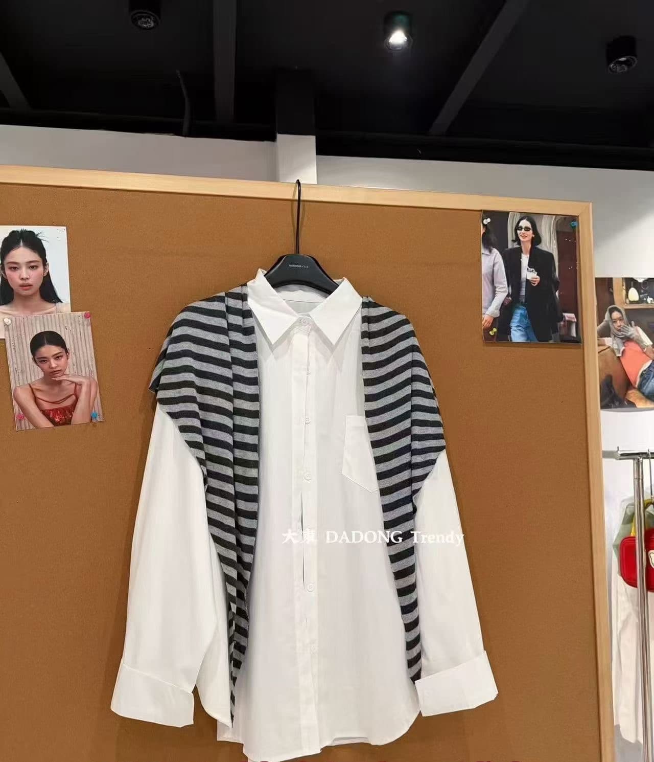 가을 의상 새로운 한국 스타일 루즈핏 셔츠 경기 숄 상세 이미지 4