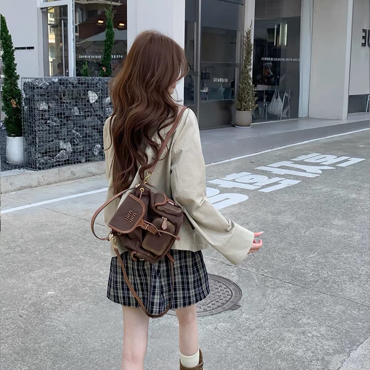 callmeear 학습 부서 영국식 학원 카키 색 바람막이 여성 코트 가을 루즈핏 긴팔 맨위 이미지 4