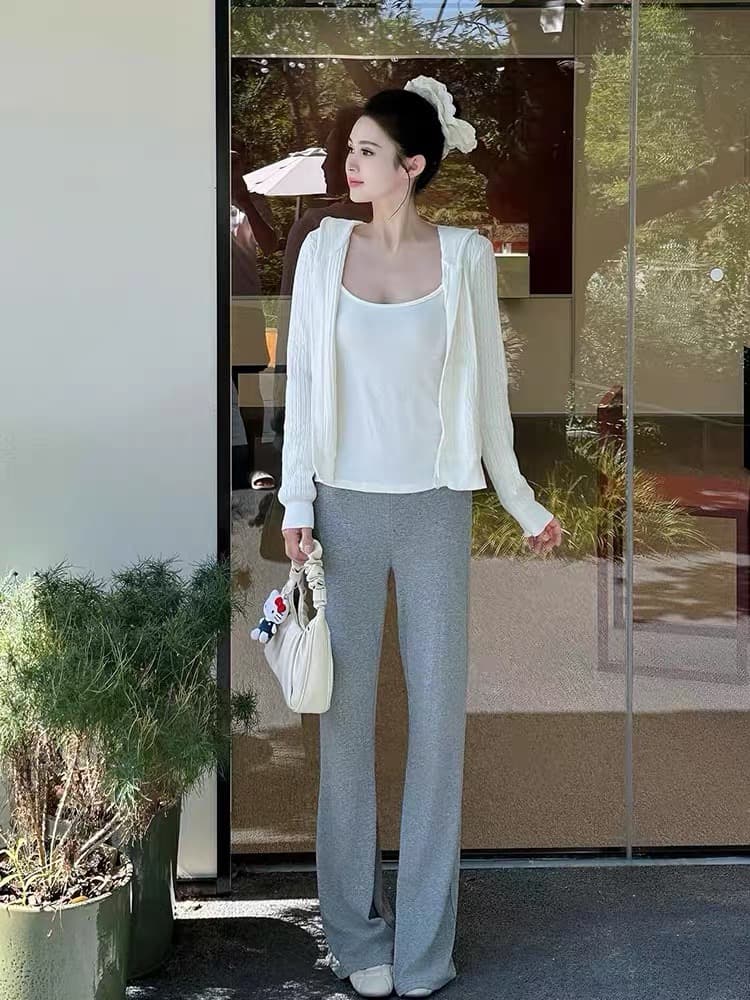 한 부서 학원 스타일 지퍼 후드 긴팔 니트 오픈 가디건 여성 자이언트 잘 생긴 ~ 중 작은 키 다용도 스웨터 코트 상세 이미지 4