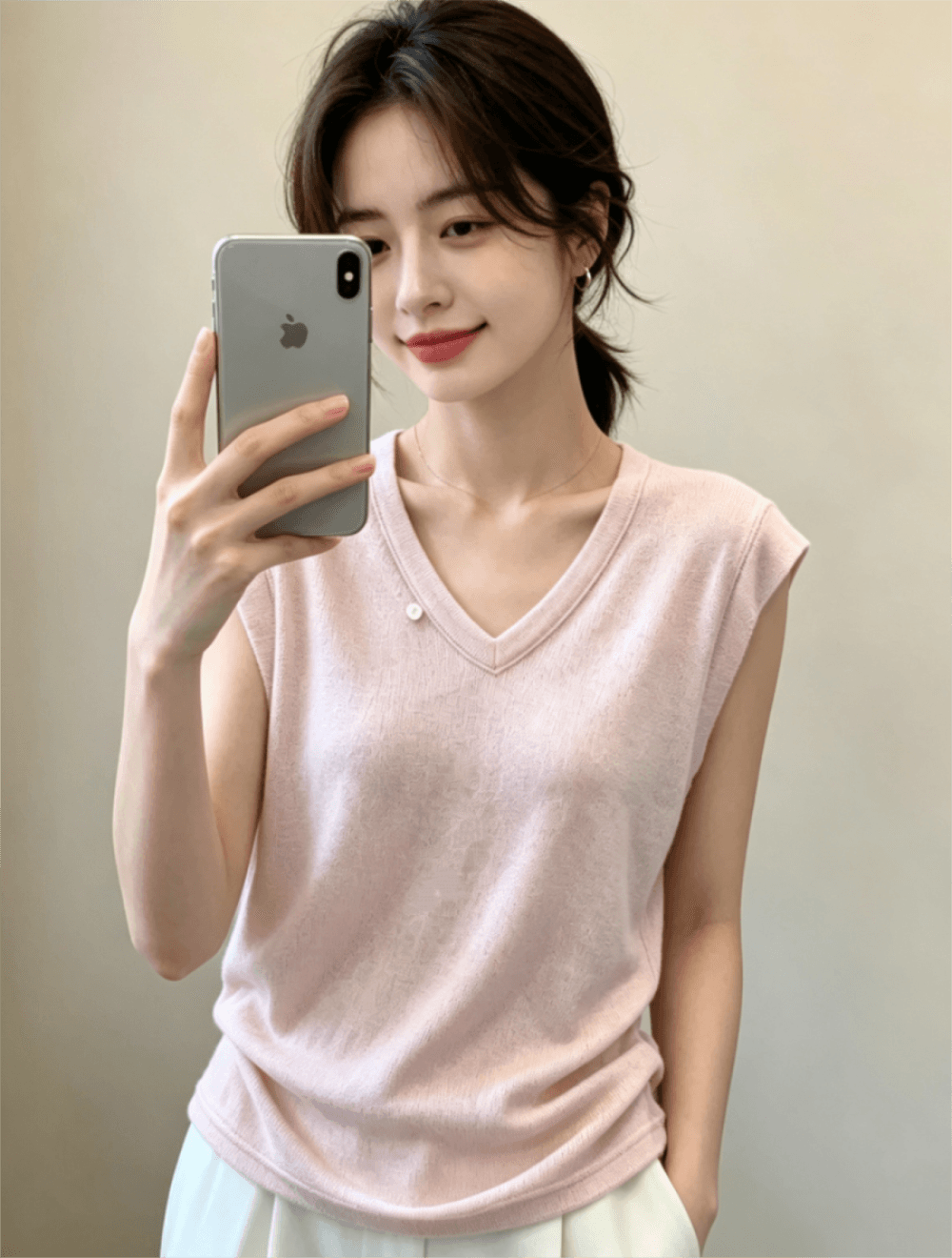여름 새로운 미니멀리즘 바람 V넥 반팔 티셔츠 허리 수축 슬림해 보이는 다용도 외국 가스 맨위 상세 이미지 5